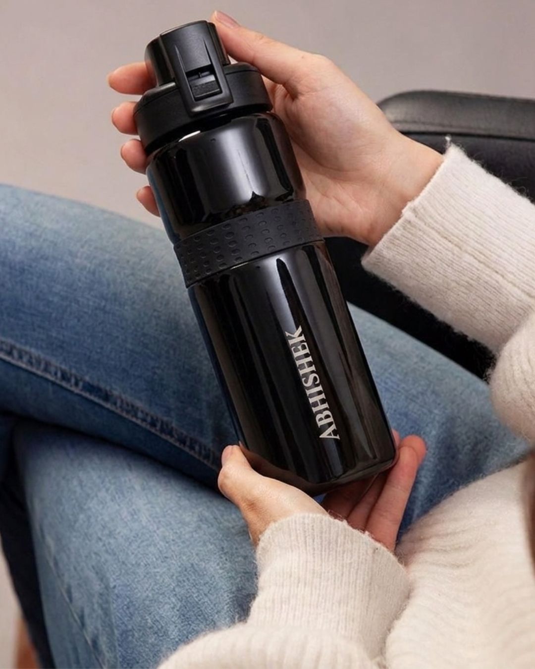 Customised - Midnight Steel Sipper Bottle | Premium Grip Bottle