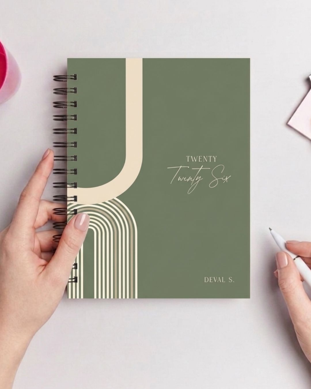Customised - Notebook | Diary - Sage Boho Arc Journal