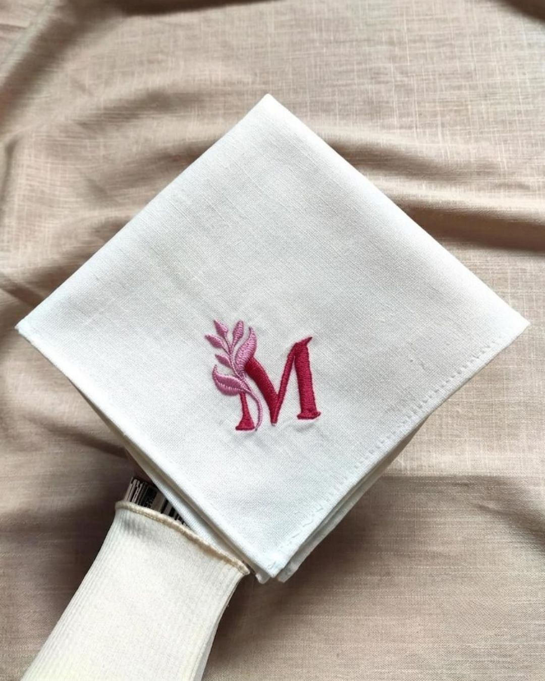 Customised White Embroidery Handkerchief – Monogram
