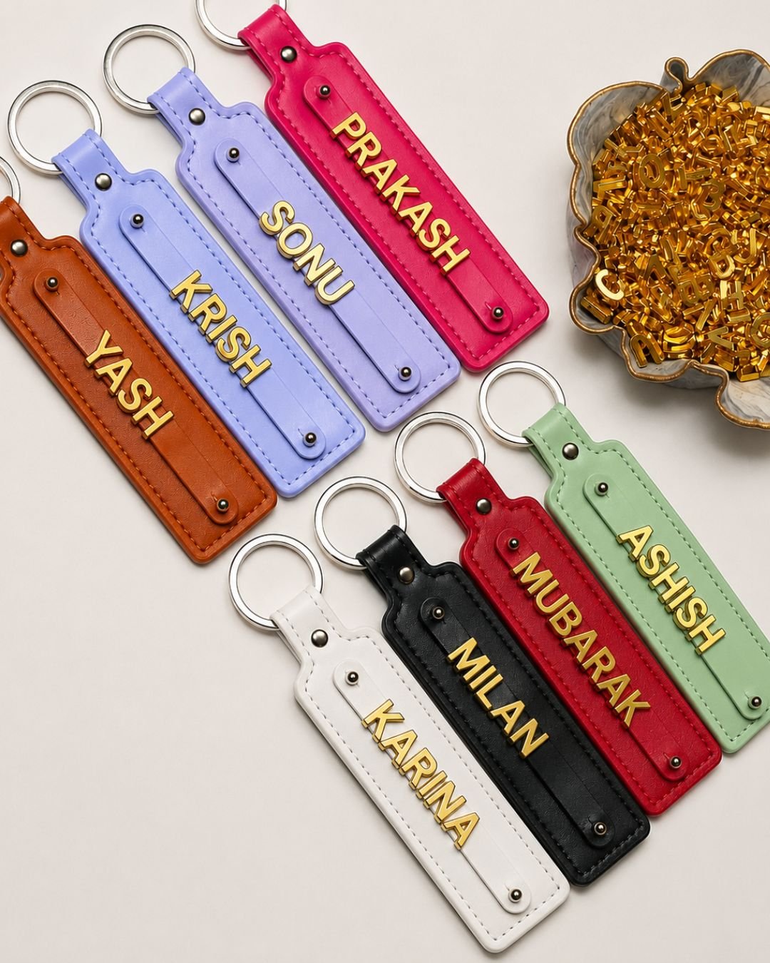 Personalized PU Leather Name Keychain