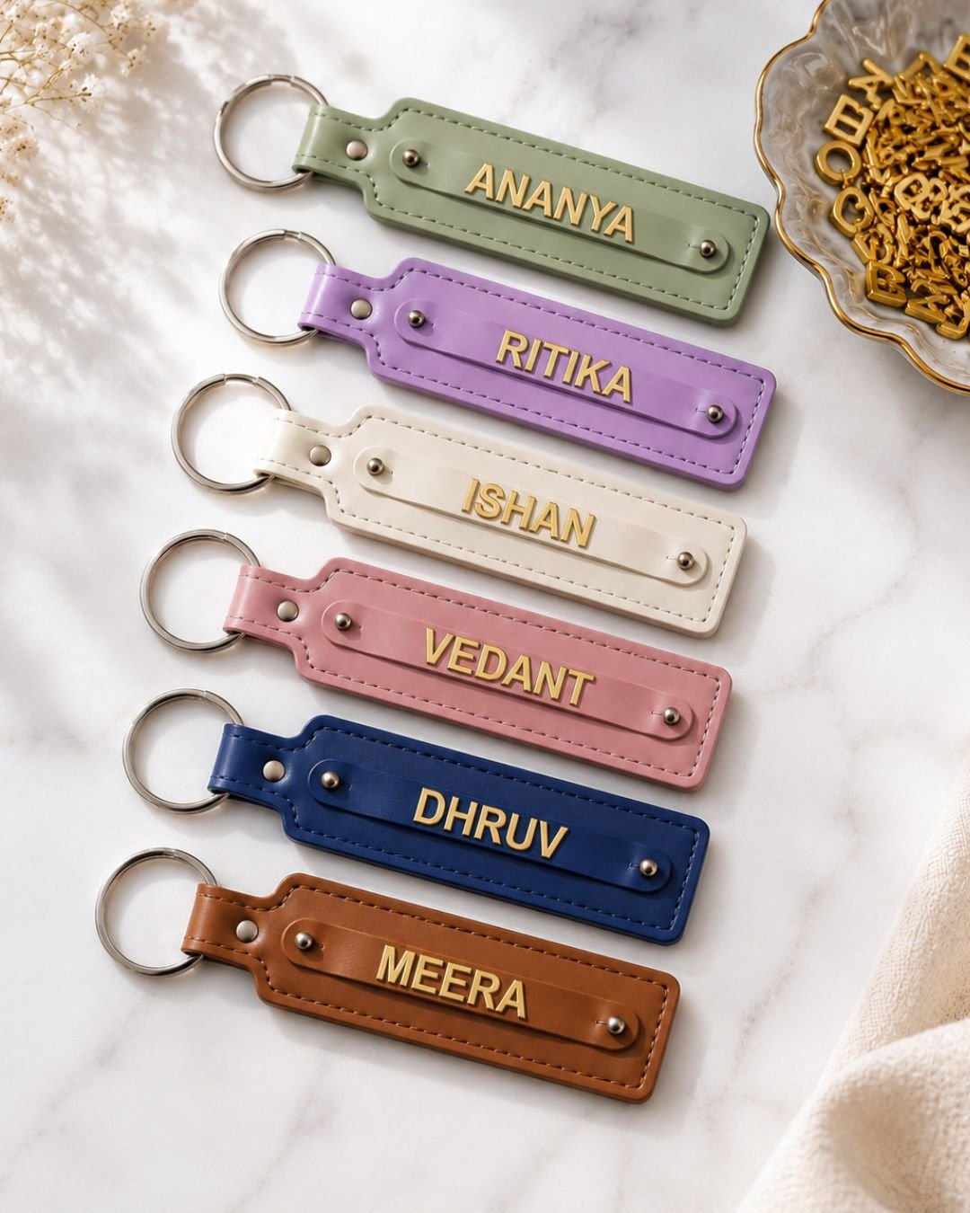 Personalized PU Leather Name Keychain