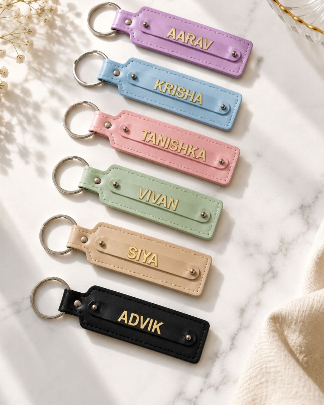 Personalized PU Leather Name Keychain
