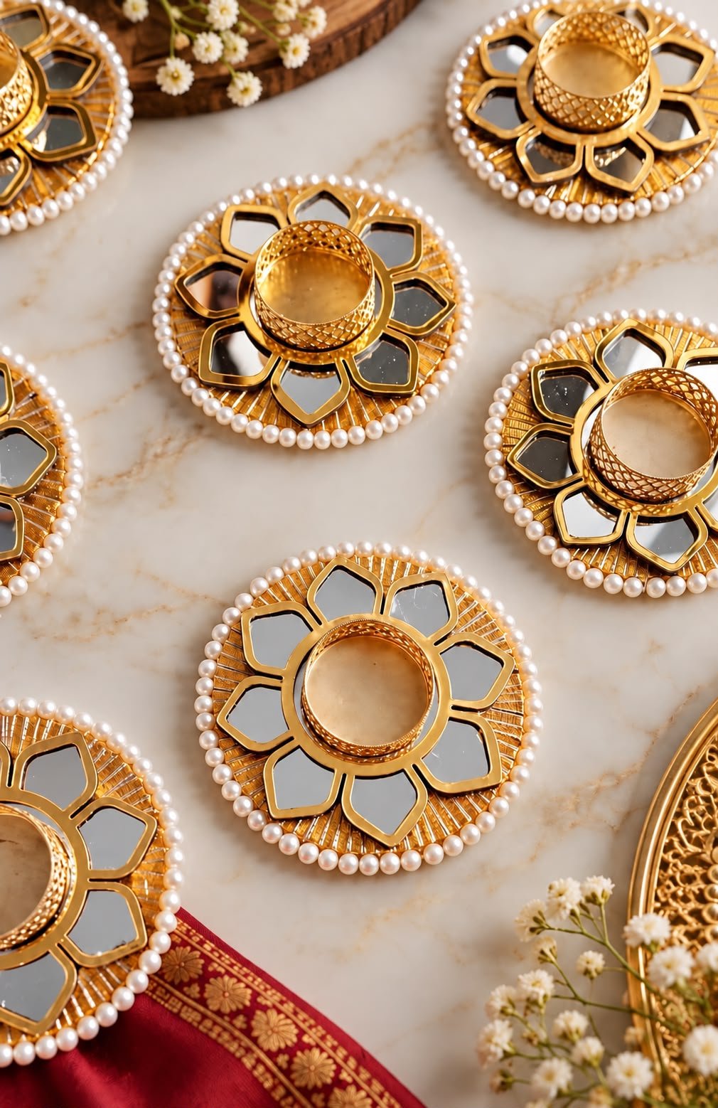 Handmade Embellished Diya - Mirror Lotus Diya