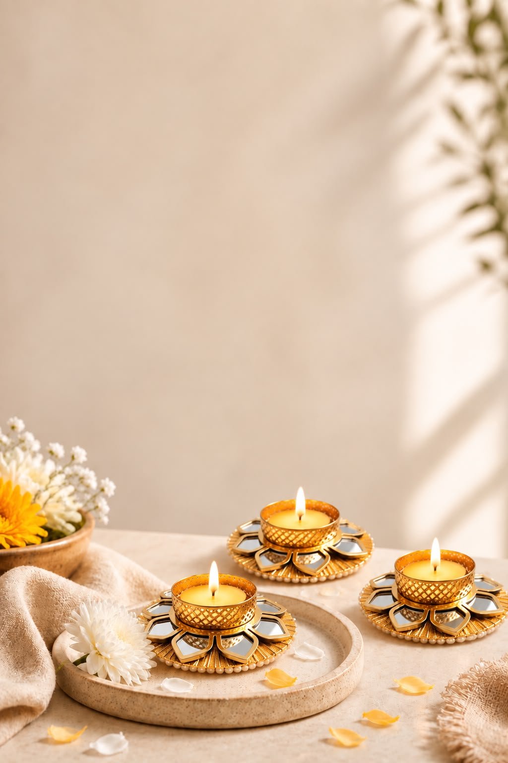 Handmade Embellished Diya - Mirror Lotus Diya