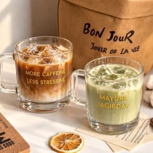 Customized – Daily Brew Glass Cup | Couple Cup – Set of 2